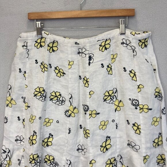 JM Collection 100%‎ Linen Midi Skirt Size 18 White Floral A-Line Western Summer - Picture 4 of 8